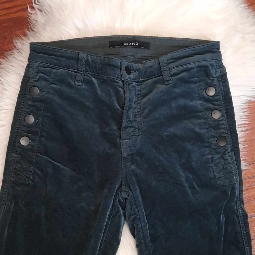 J Brand Forrest Green Velvet Flat Front Button Skinny Pants - Picture 5 of 6